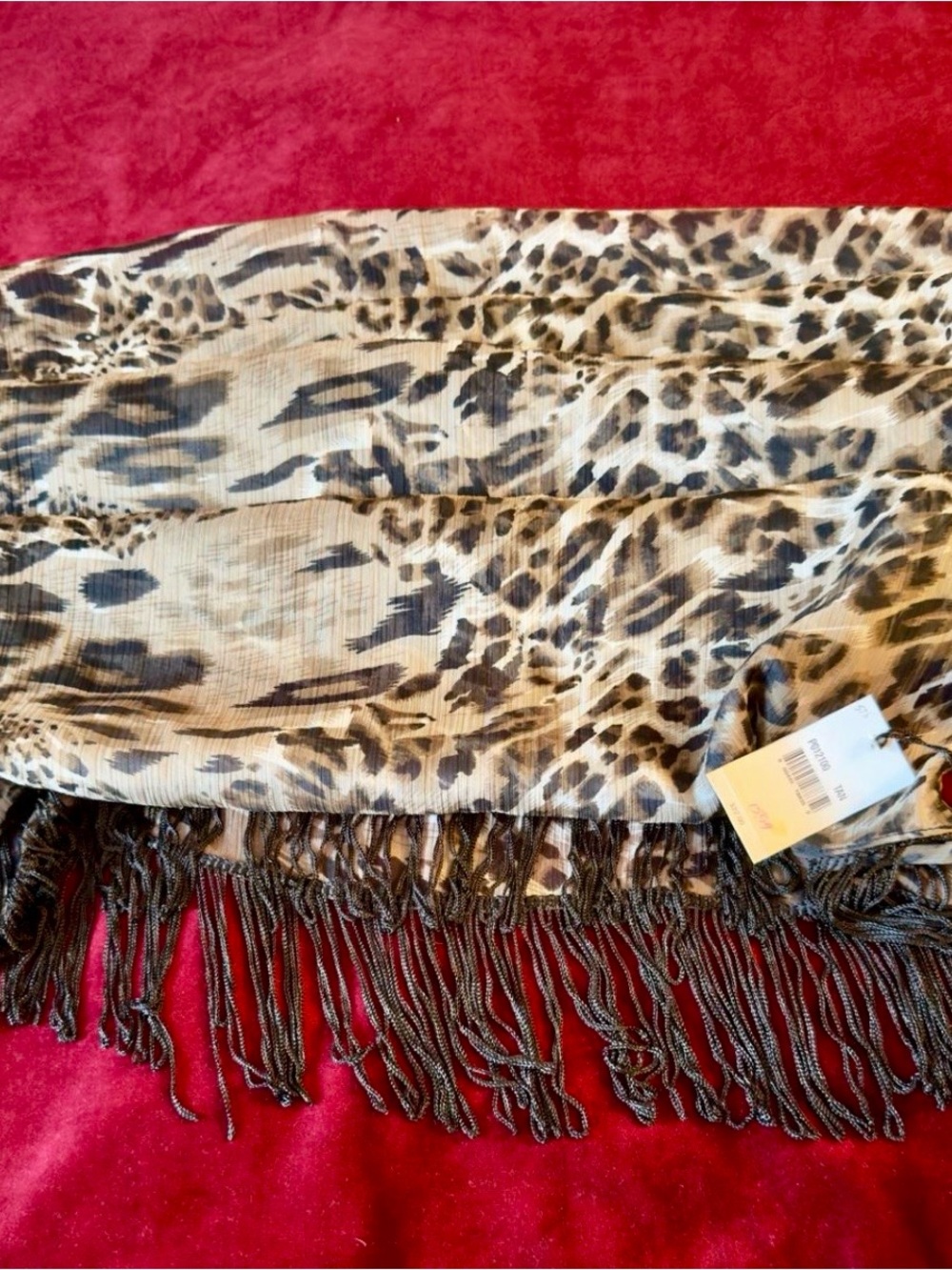 Leopard Print Fringe Scarf - Beige Brown Black